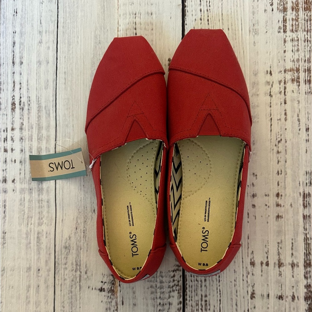 TOMS Red Canvas Slip-On Shoes